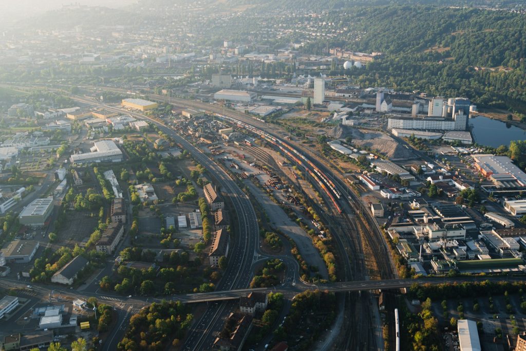 an aerial view of a city